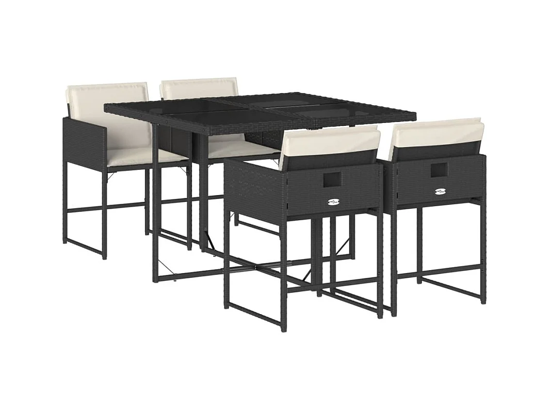 Set de muebles jardín 5 pzas con cojines ratán sintético negro