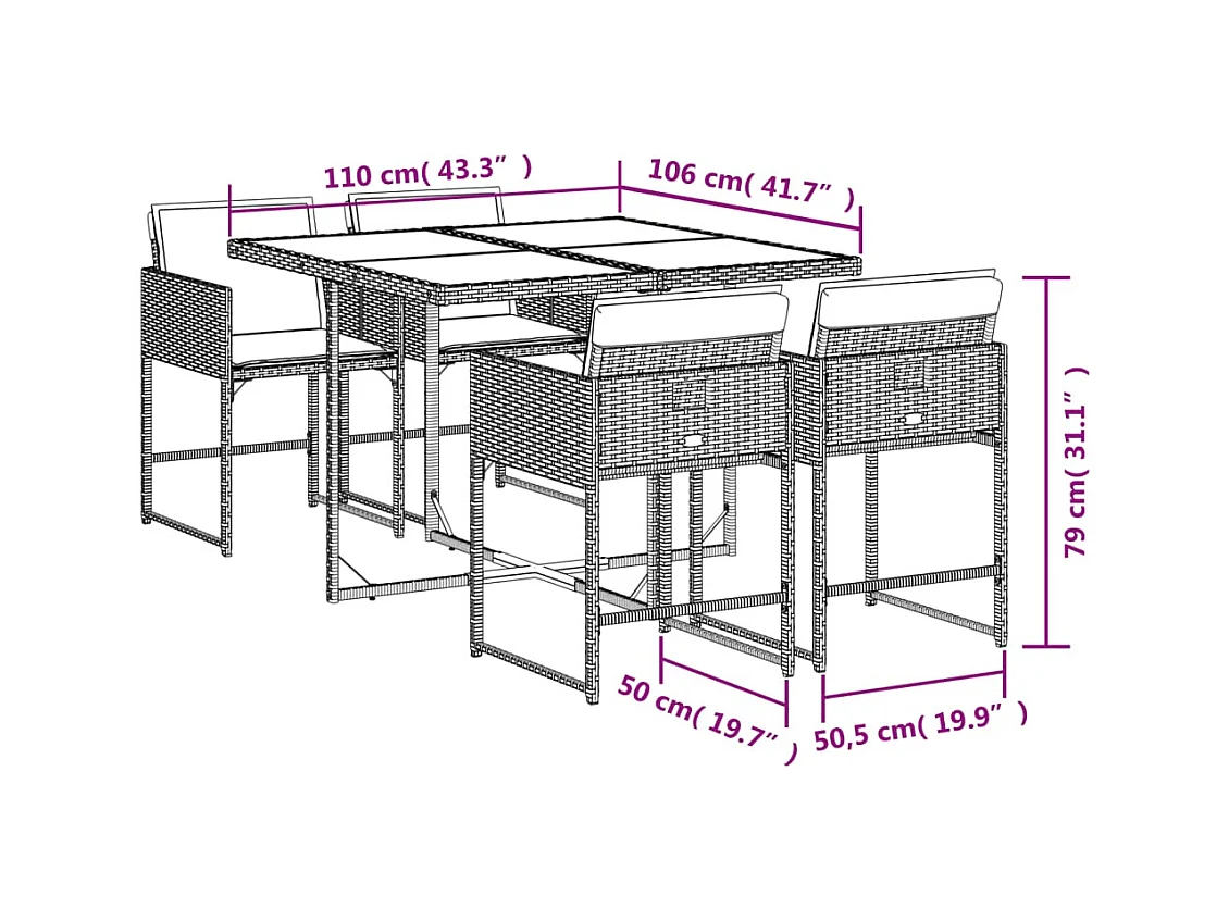 Set de muebles jardín 5 pzas con cojines ratán sintético negro