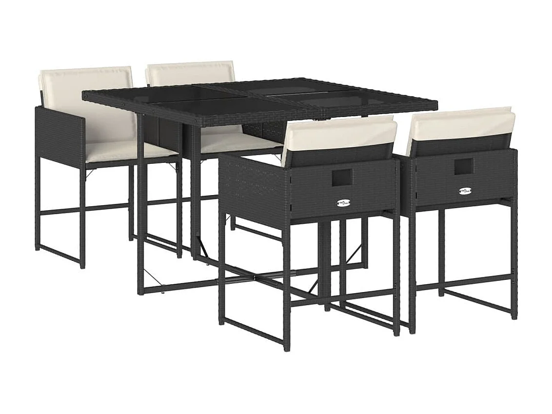 Ensemble à manger de jardin coussins 5pcs Noir Résine tressée