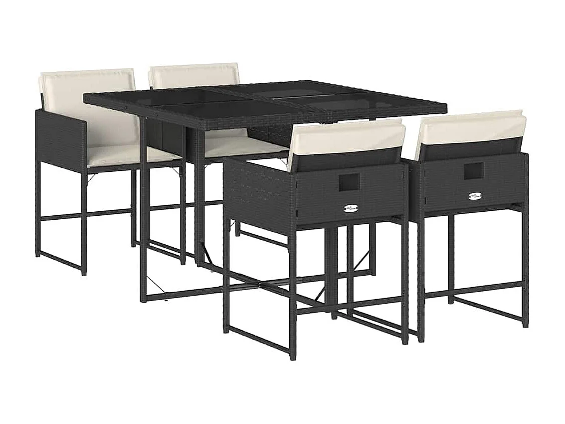 Set de muebles jardín 5 pzas con cojines ratán sintético negro