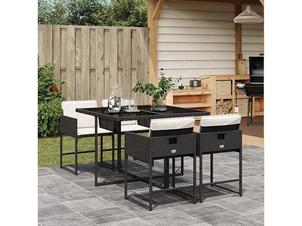 Set de muebles jardín 5 pzas con cojines ratán sintético negro