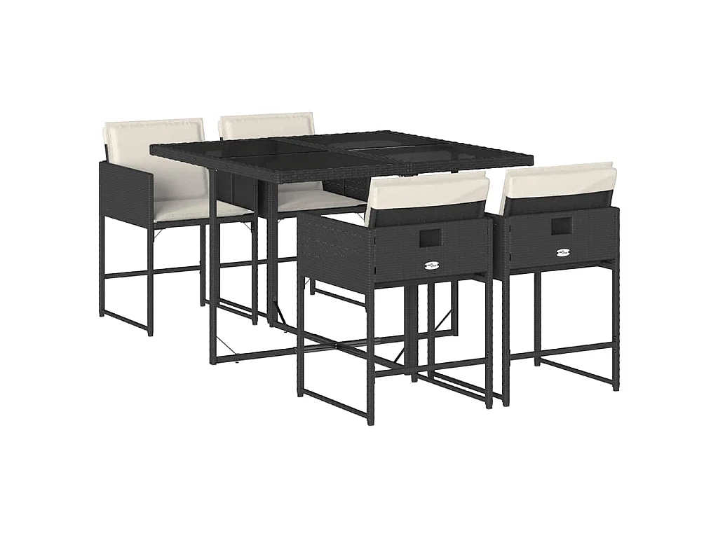 5-tlg. Garten-Essgruppe mit Kissen Schwarz Poly Rattan