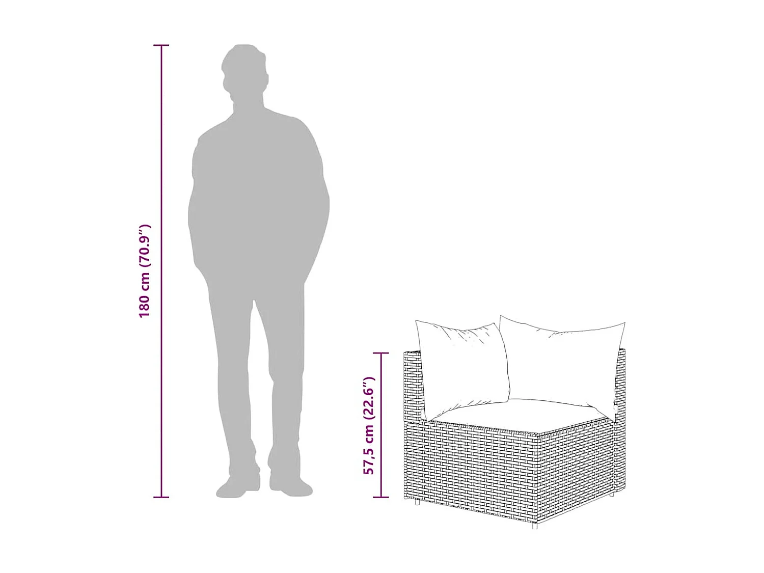 Set Divani da Giardino 3 pz con Cuscini in Polyrattan Grigio