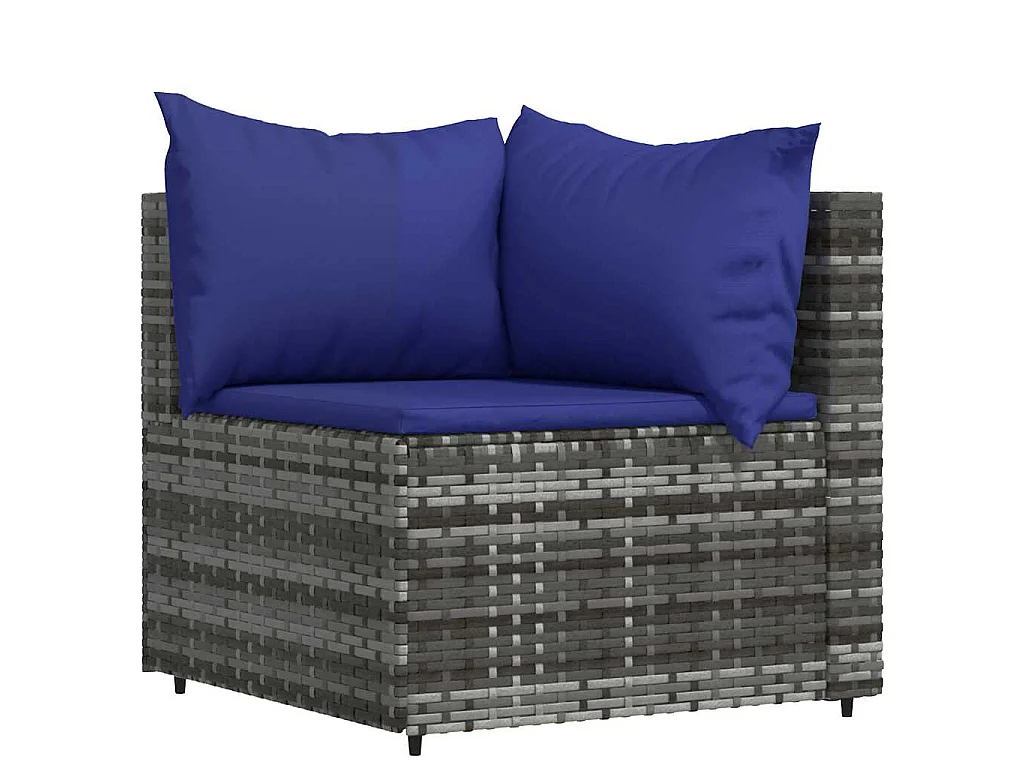 Salon de jardin 3 pcs avec coussins Gris Résine tressée