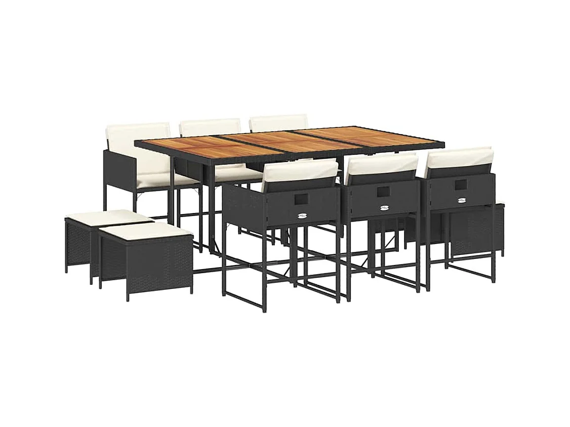 Ensemble à manger de jardin 11 pcs coussins noir résine tressée