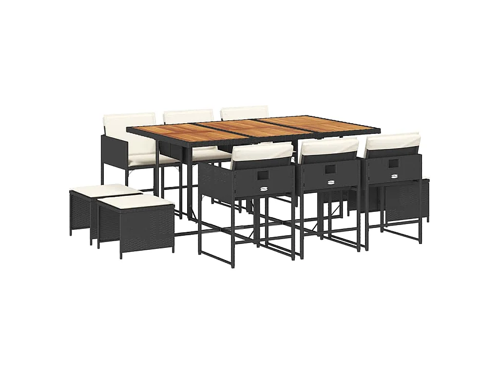 Set de comedor jardín 11 pzas con cojines ratán sintético negro