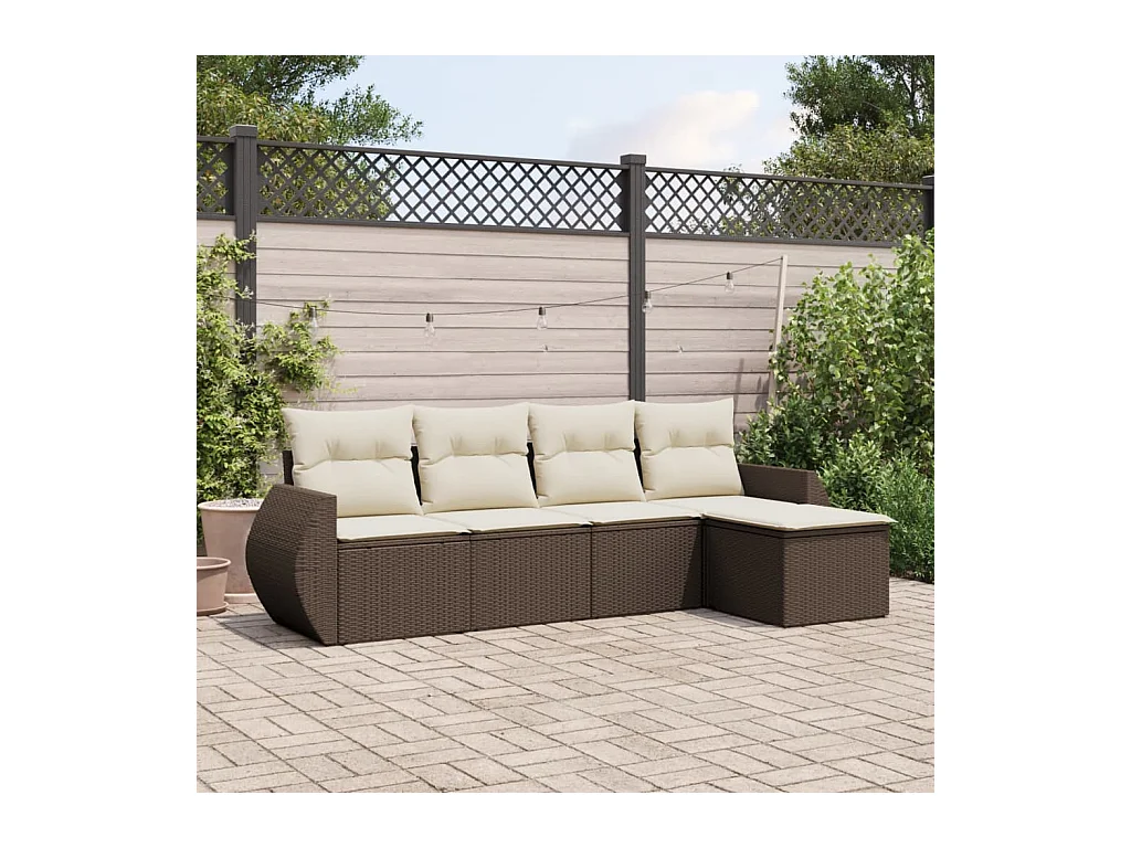 Salon de jardin avec coussins 5 pcs marron résine tressée