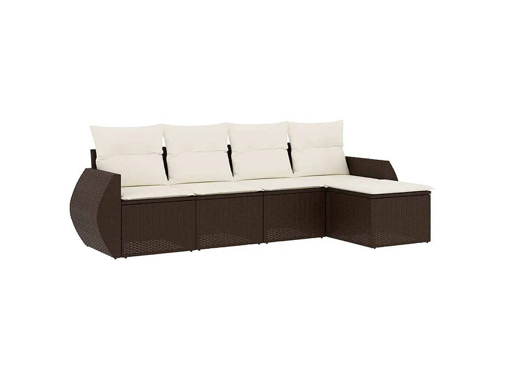 5-delige Loungeset met kussens poly rattan bruin