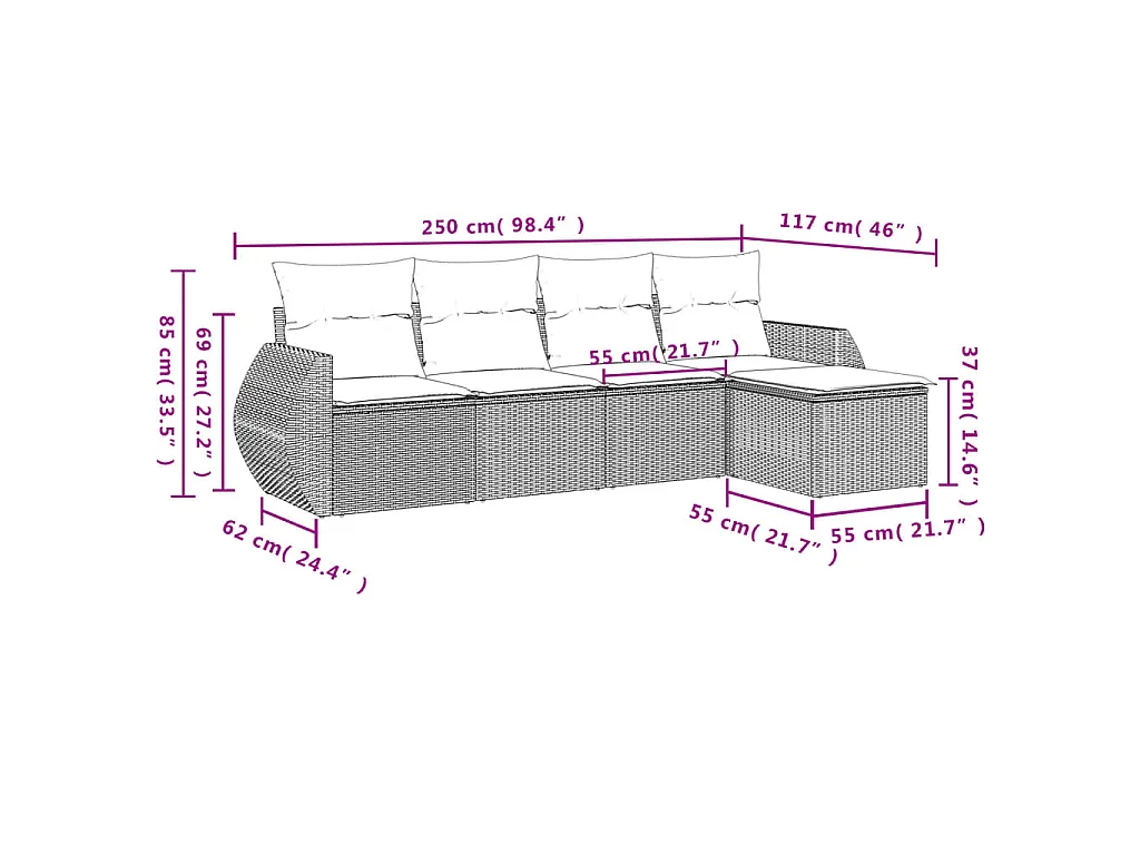 5-delige Loungeset met kussens poly rattan bruin