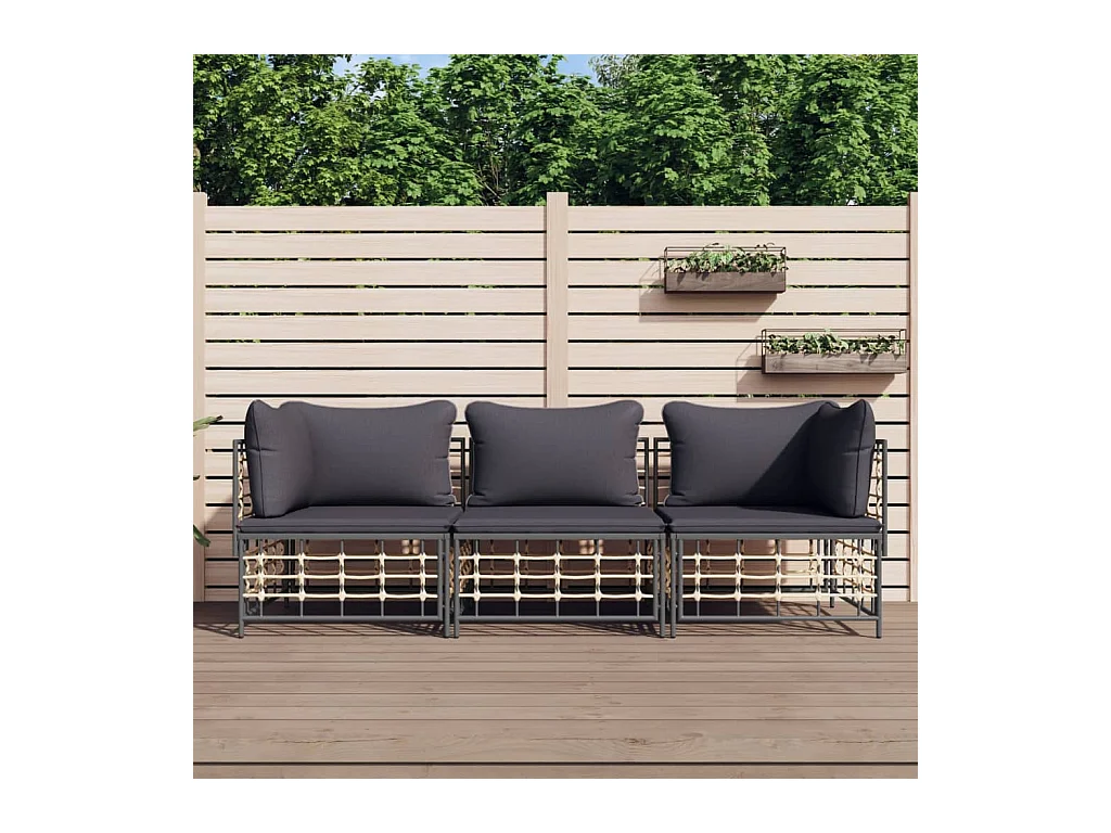 Salon de jardin 3 pcs avec coussins anthracite résine tressée