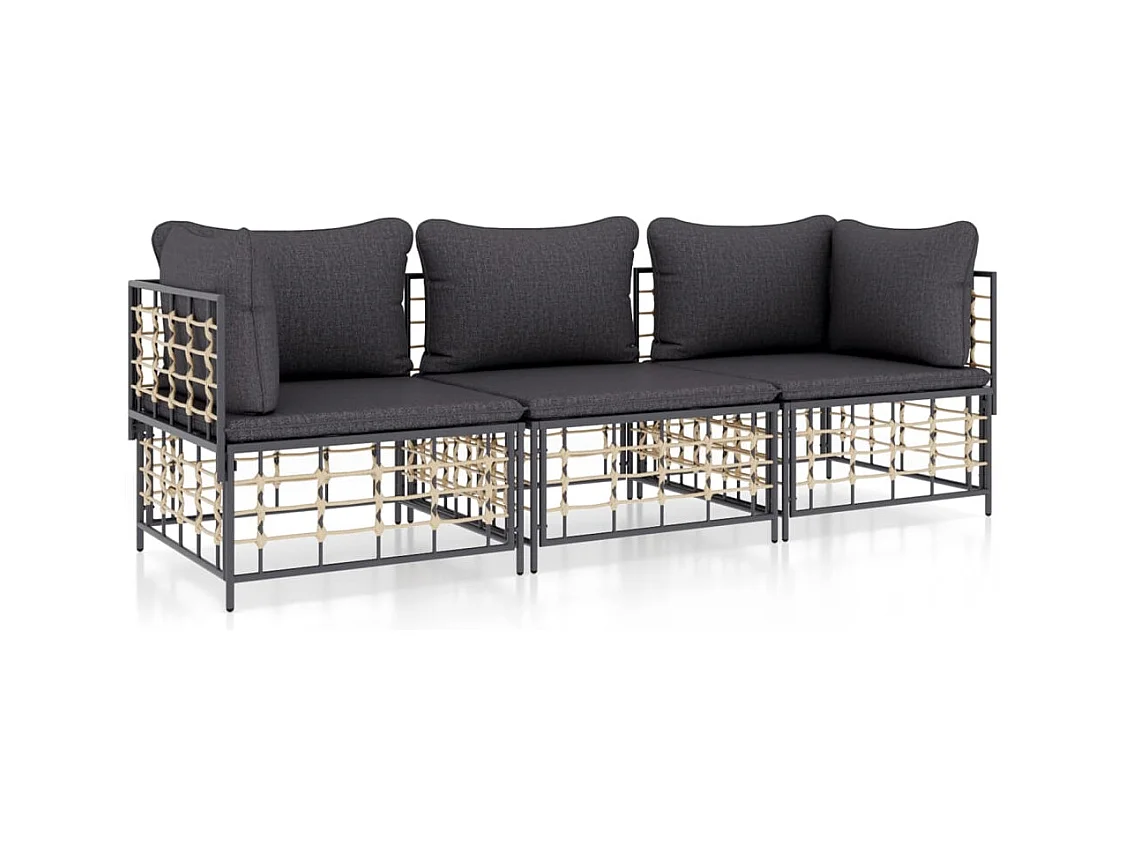 Salon de jardin 3 pcs avec coussins anthracite résine tressée
