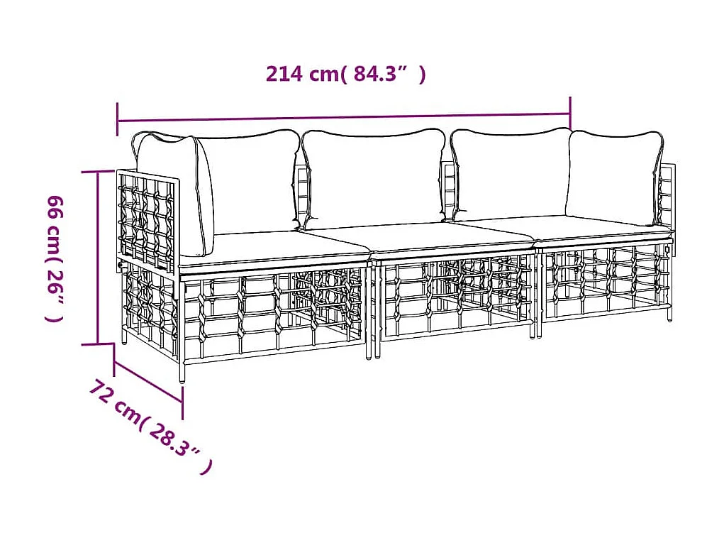 3-delige Loungeset met kussens poly rattan antracietkleurig