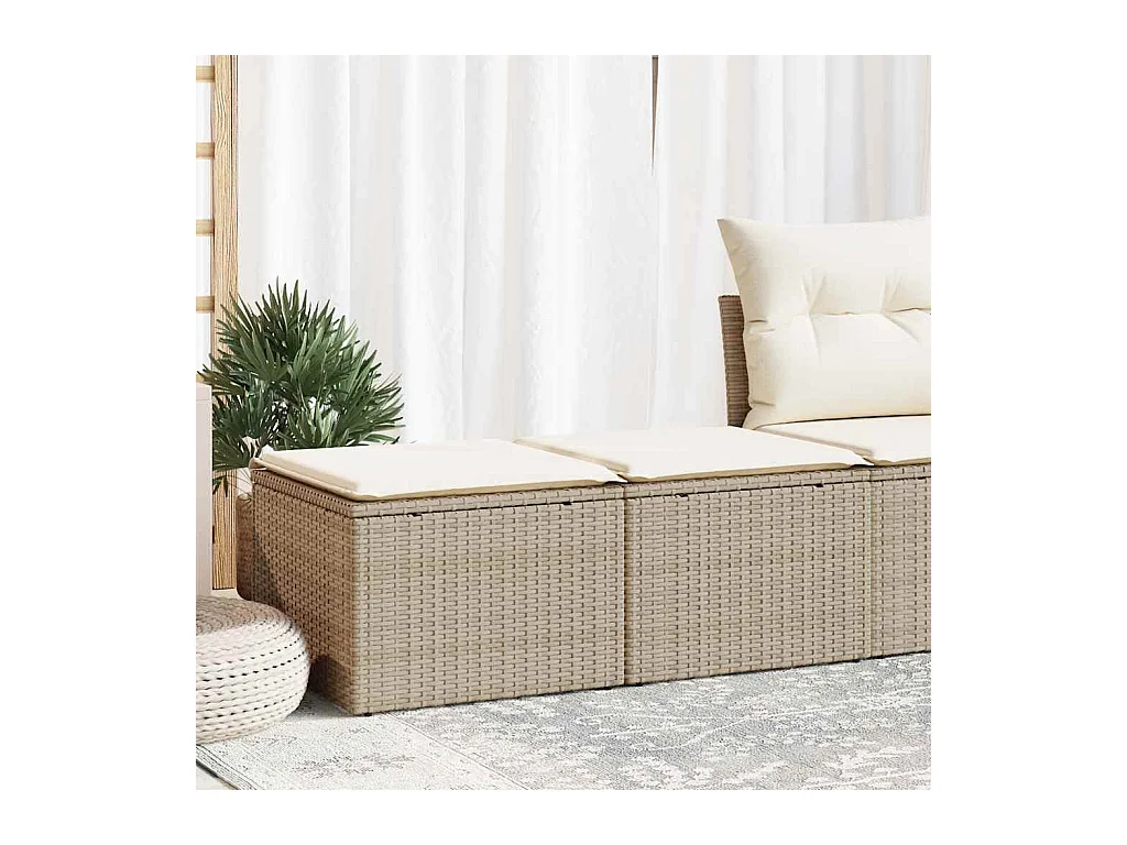 2-delige Loungeset met kussens poly rattan acacia beige
