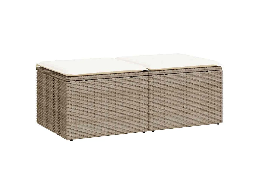 2 pcs conj. sofás p/ jardim c/ almofadões vime PE/acácia bege