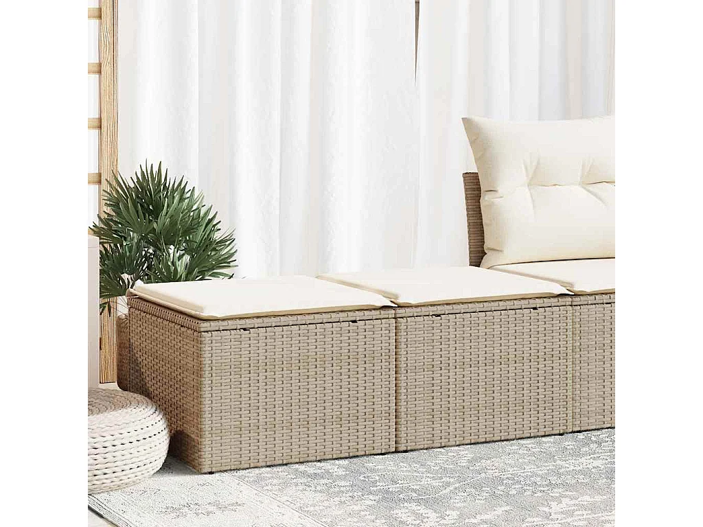 2 pcs conj. sofás p/ jardim c/ almofadões vime PE/acácia bege