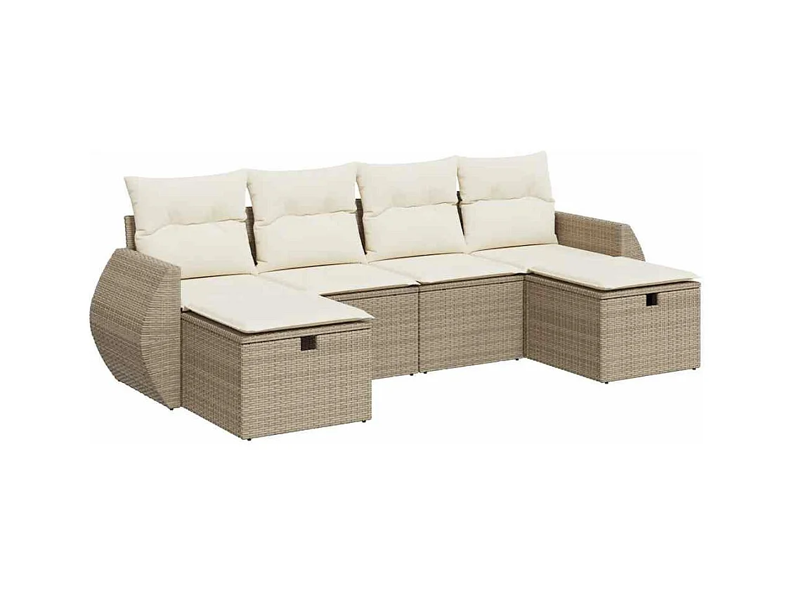 6-tlg. Garten-Sofagarnitur mit Kissen Beige Poly Rattan