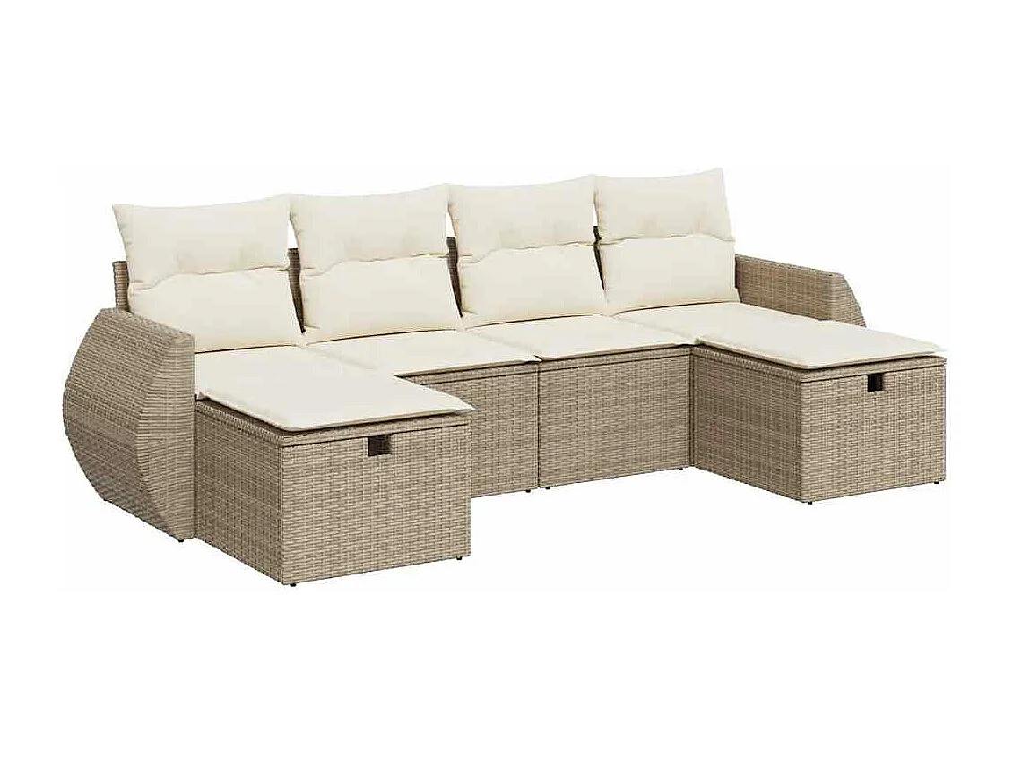 Salon de jardin avec coussins 6 pcs beige résine tressée