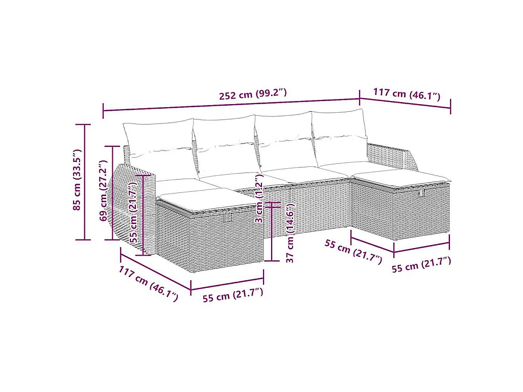Salon de jardin avec coussins 6 pcs beige résine tressée