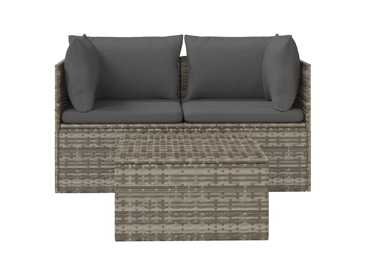 Set Divani da Giardino 3 pz con Cuscini in Polyrattan Grigio