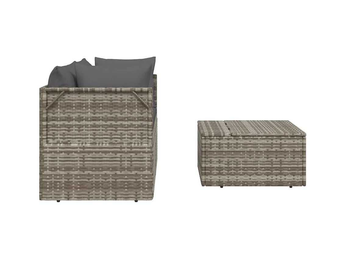 Set Divani da Giardino 3 pz con Cuscini in Polyrattan Grigio