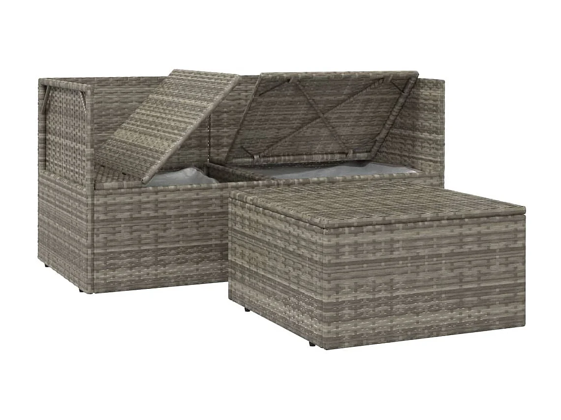Set Divani da Giardino 3 pz con Cuscini in Polyrattan Grigio
