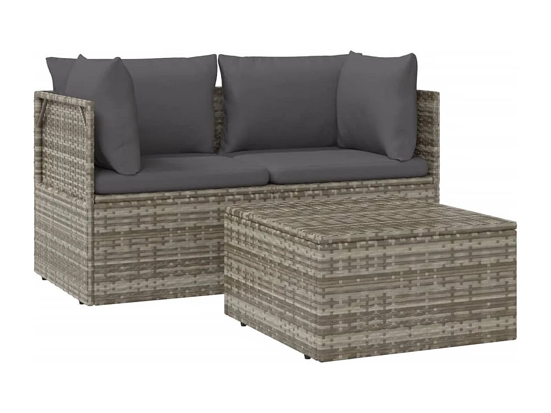 3-tlg. Garten-Lounge-Set mit Kissen Grau Poly Rattan