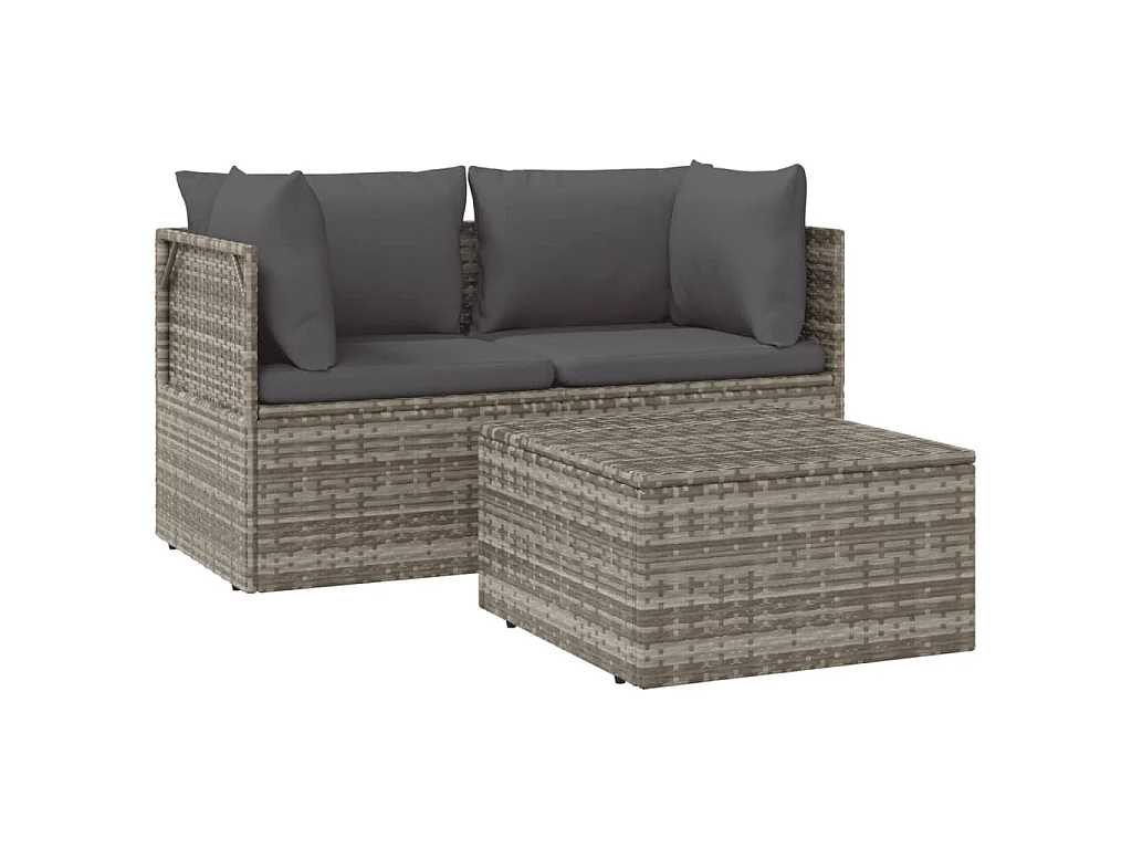 3-tlg. Garten-Lounge-Set mit Kissen Grau Poly Rattan