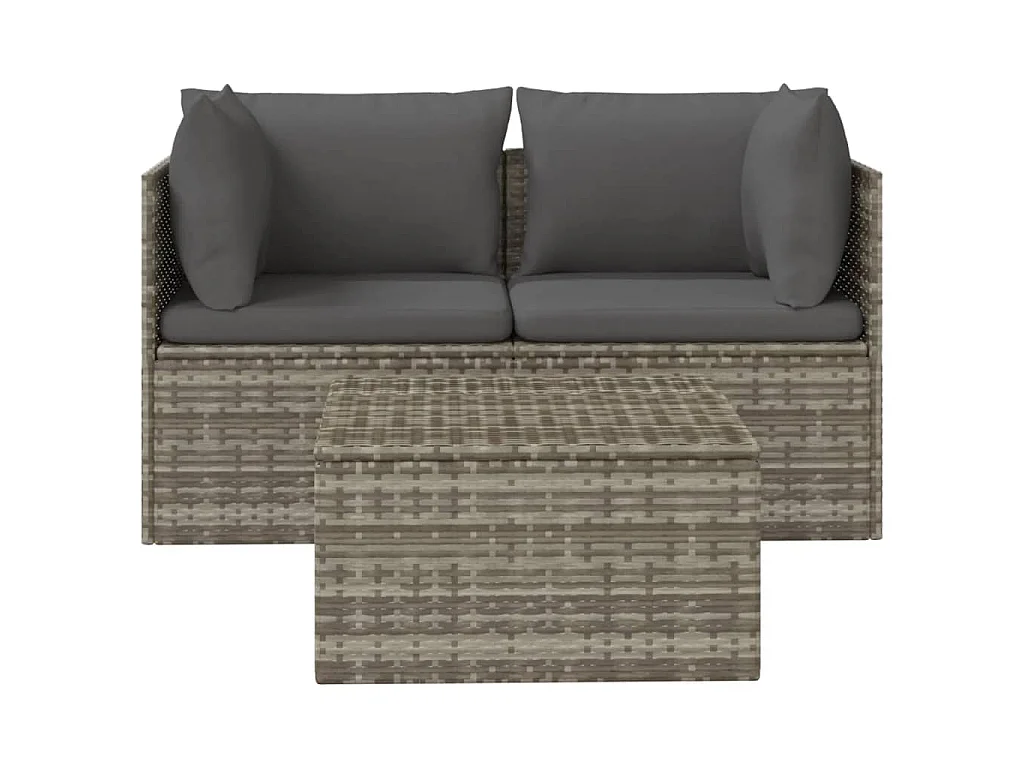 3-tlg. Garten-Lounge-Set mit Kissen Grau Poly Rattan