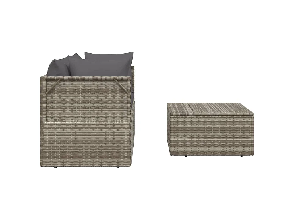 3-tlg. Garten-Lounge-Set mit Kissen Grau Poly Rattan