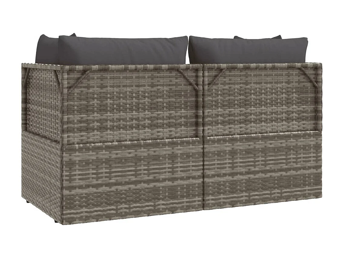 3-tlg. Garten-Lounge-Set mit Kissen Grau Poly Rattan