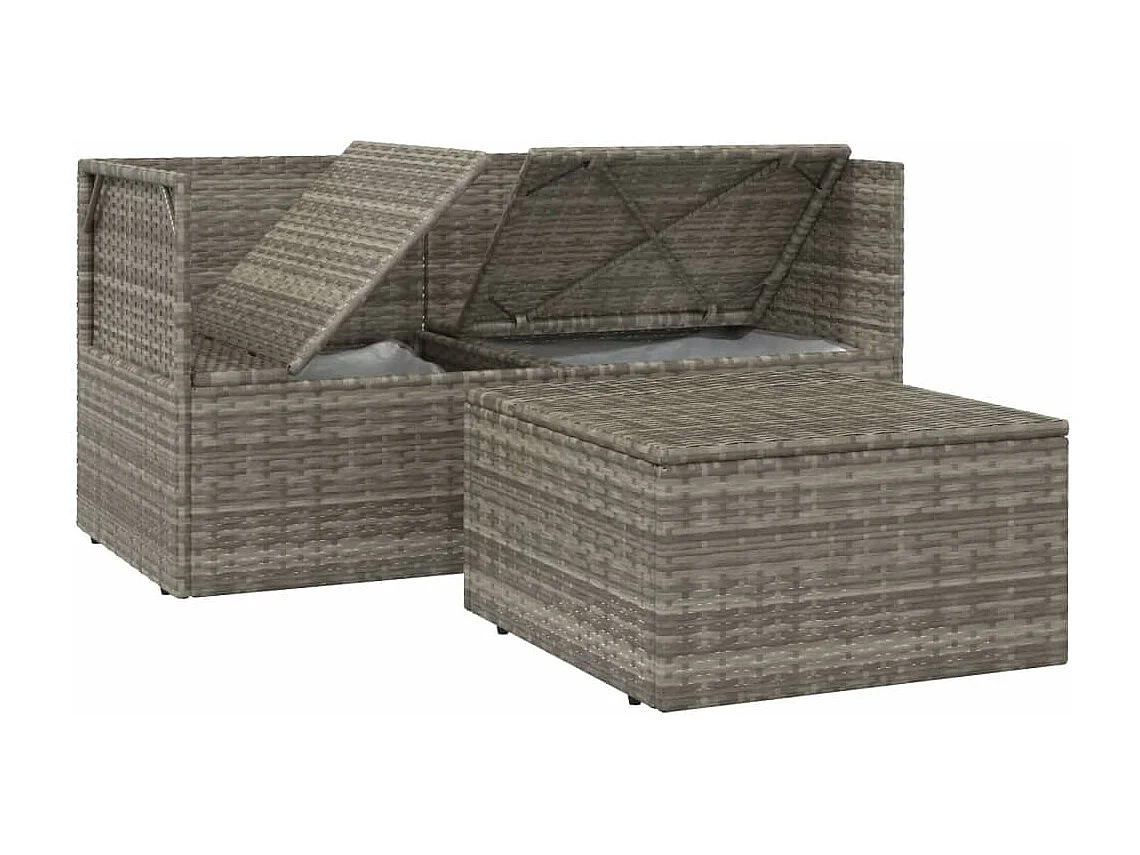 3-tlg. Garten-Lounge-Set mit Kissen Grau Poly Rattan