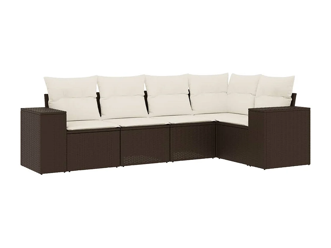 Salon de jardin avec coussins 5 pcs marron résine tressée