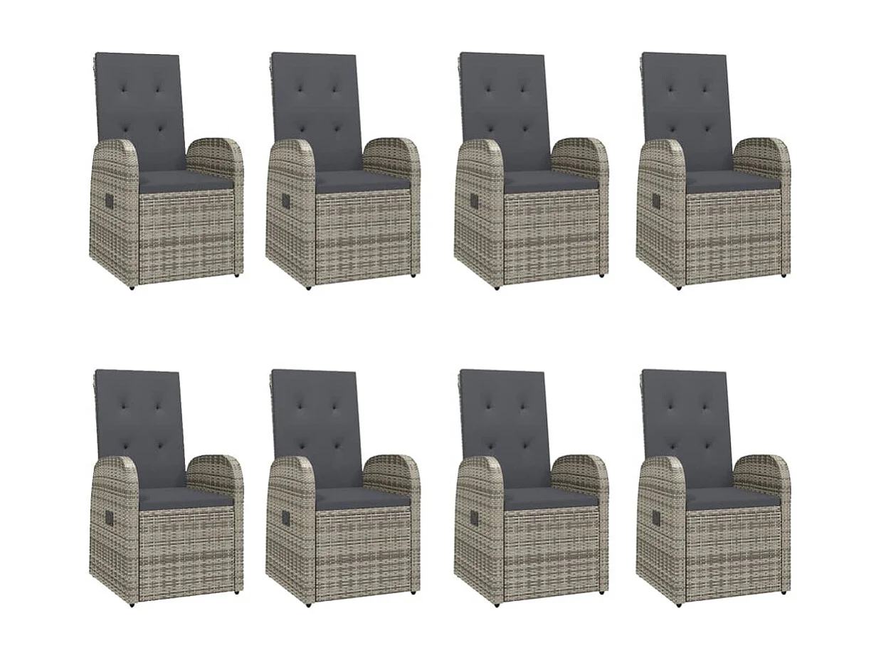 Set da Pranzo da Giardino 9 pz con Cuscini in Polyrattan Grigio