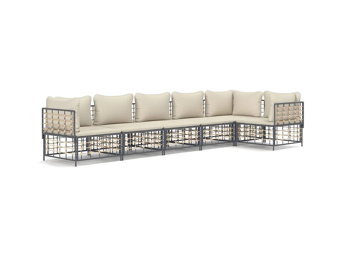 Salon de jardin 6 pcs avec coussins anthracite résine tressée