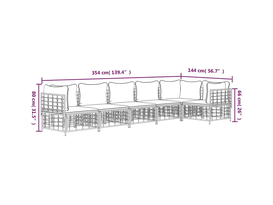 Salon de jardin 6 pcs avec coussins anthracite résine tressée