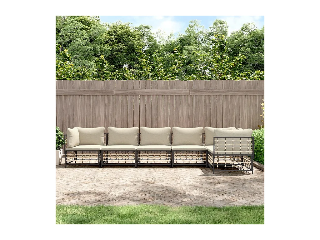6-delige Loungeset met kussens poly rattan antracietkleurig