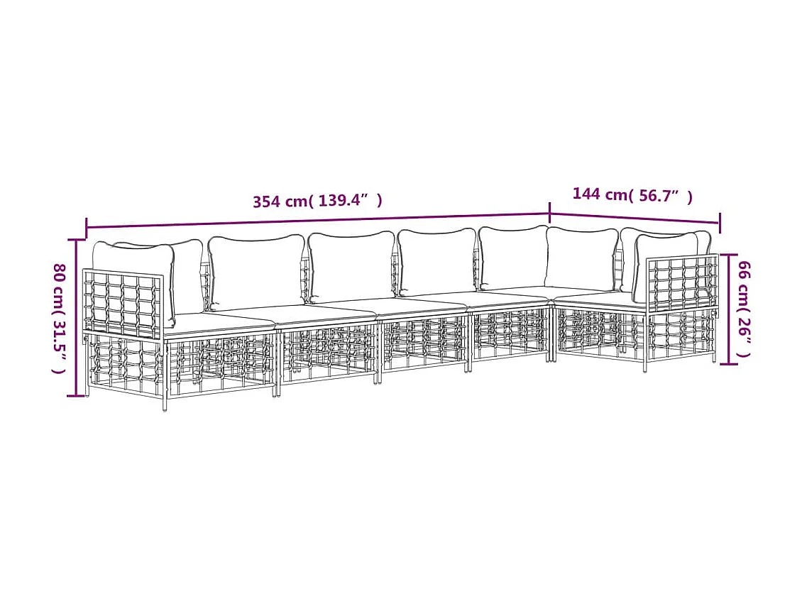 Juego de muebles de jardín 6 pzas cojines antracita ratán PE