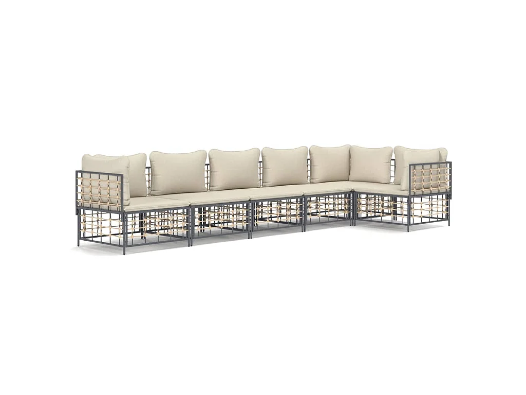 Salon de jardin 6 pcs avec coussins anthracite résine tressée
