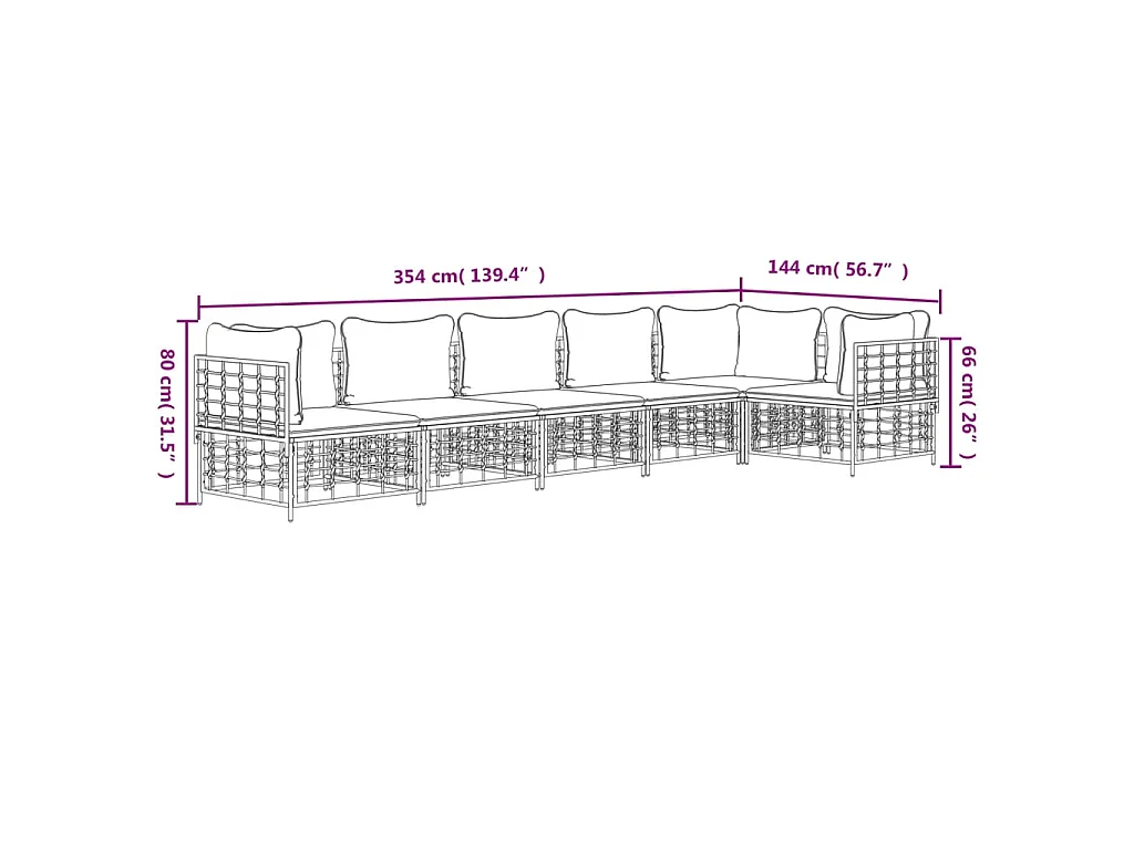 Salon de jardin 6 pcs avec coussins anthracite résine tressée