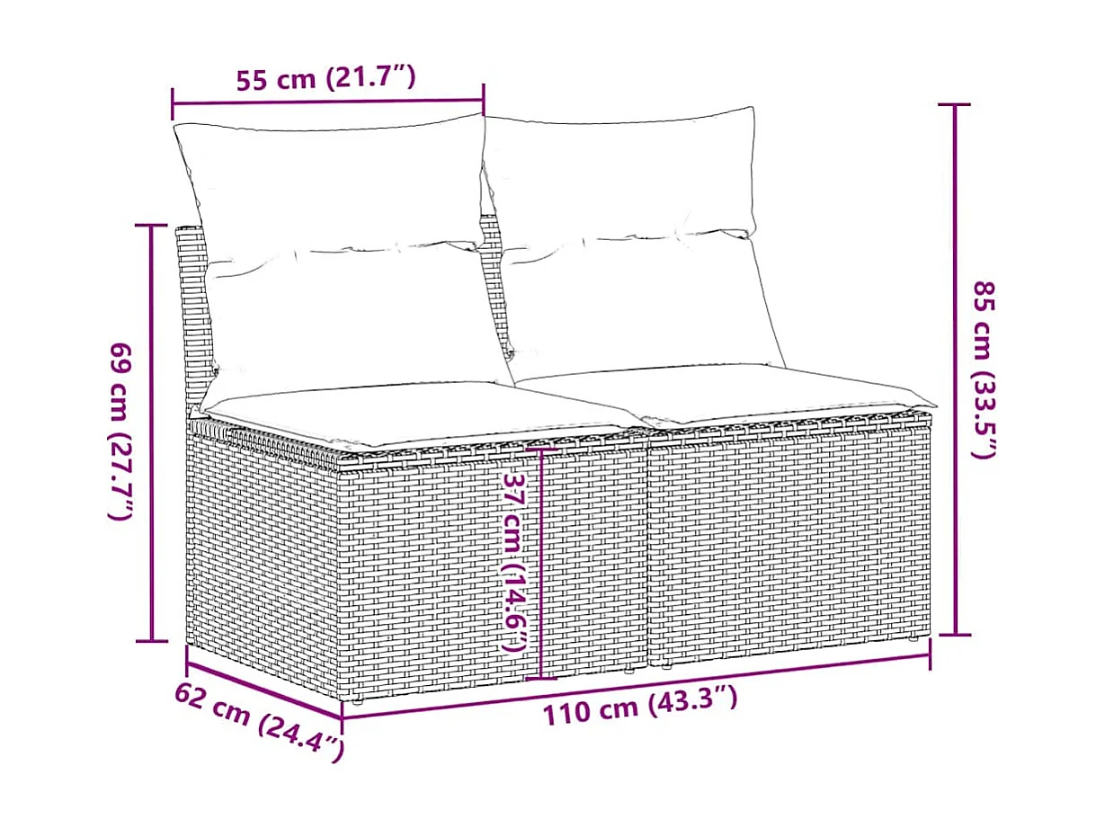 2-delige Loungeset met kussens poly rattan acacia bruin