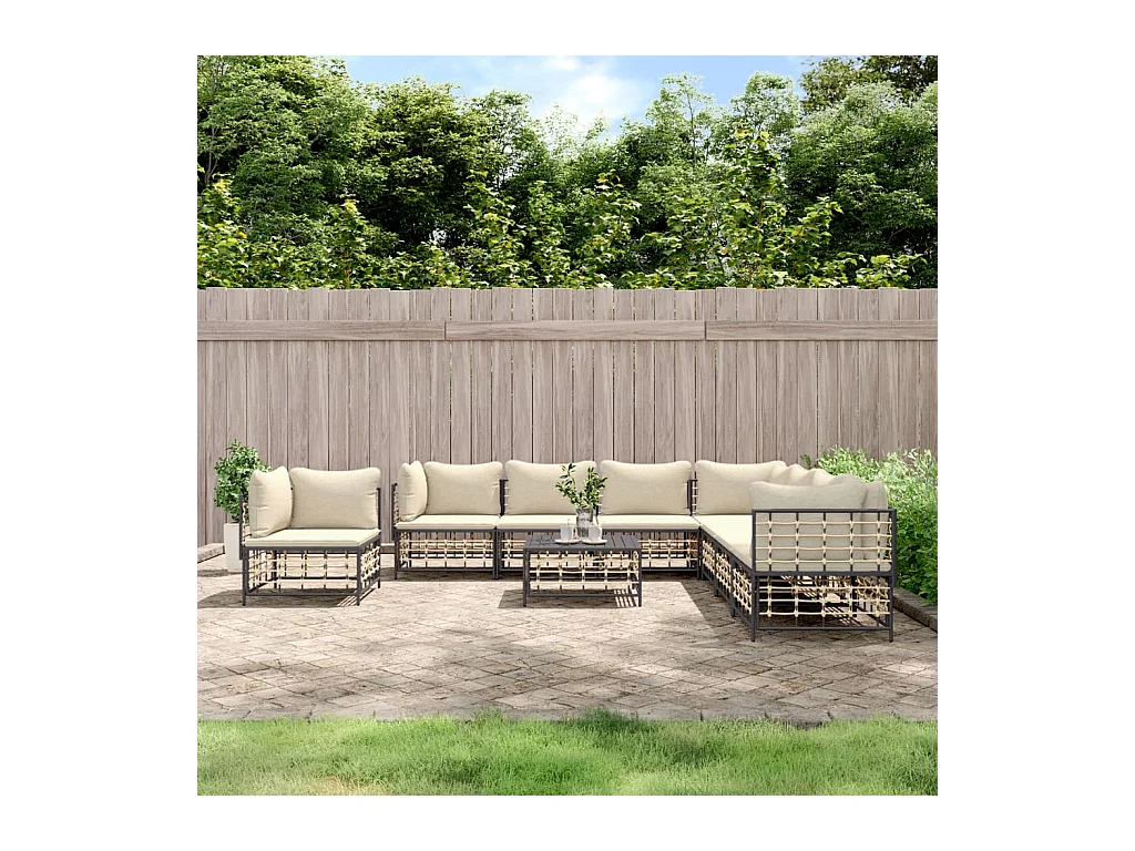 9-delige Loungeset met kussens poly rattan antracietkleurig