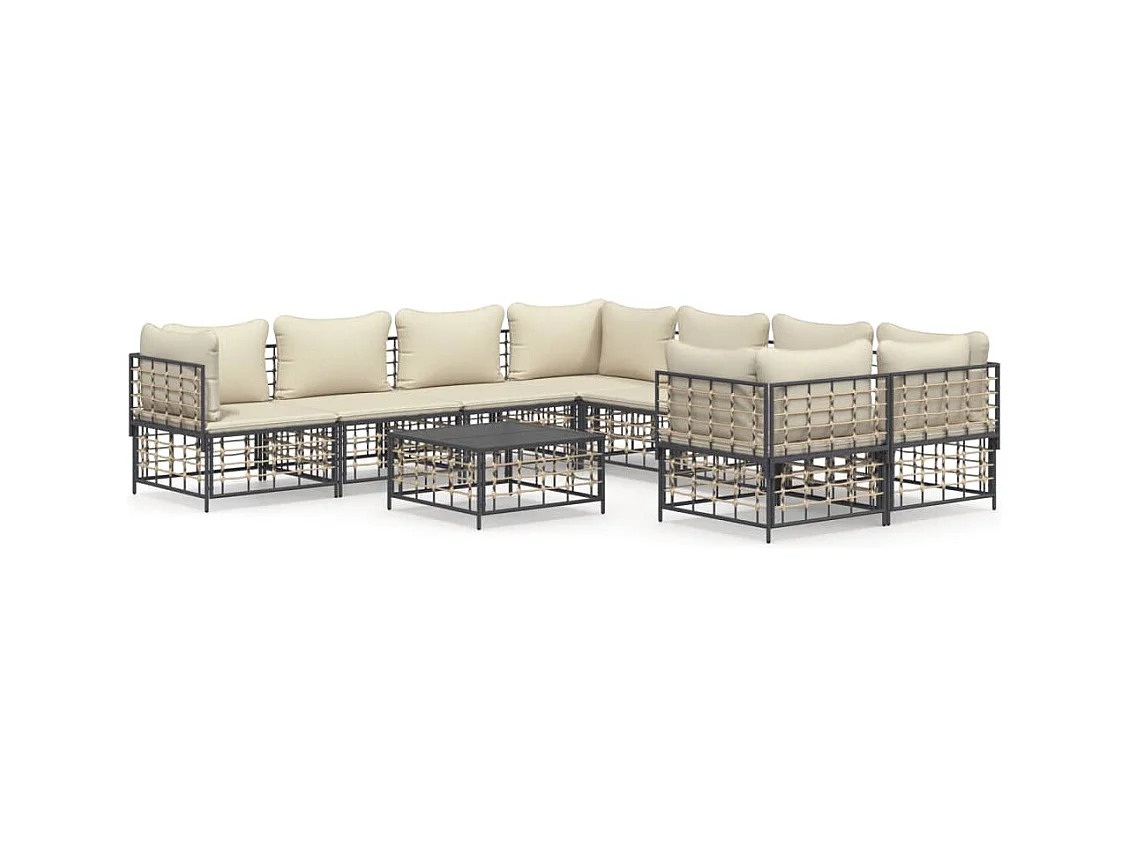 9-delige Loungeset met kussens poly rattan antracietkleurig