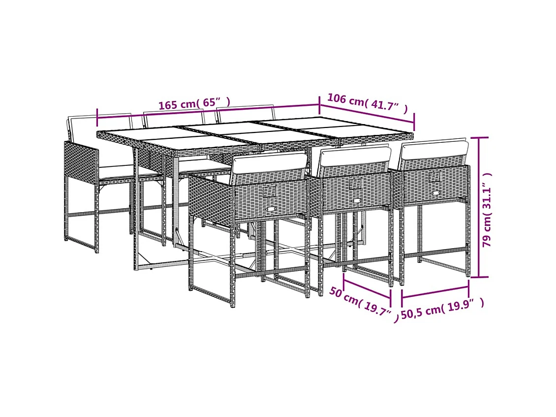 7-tlg. Garten-Essgruppe mit Kissen Braun Poly Rattan