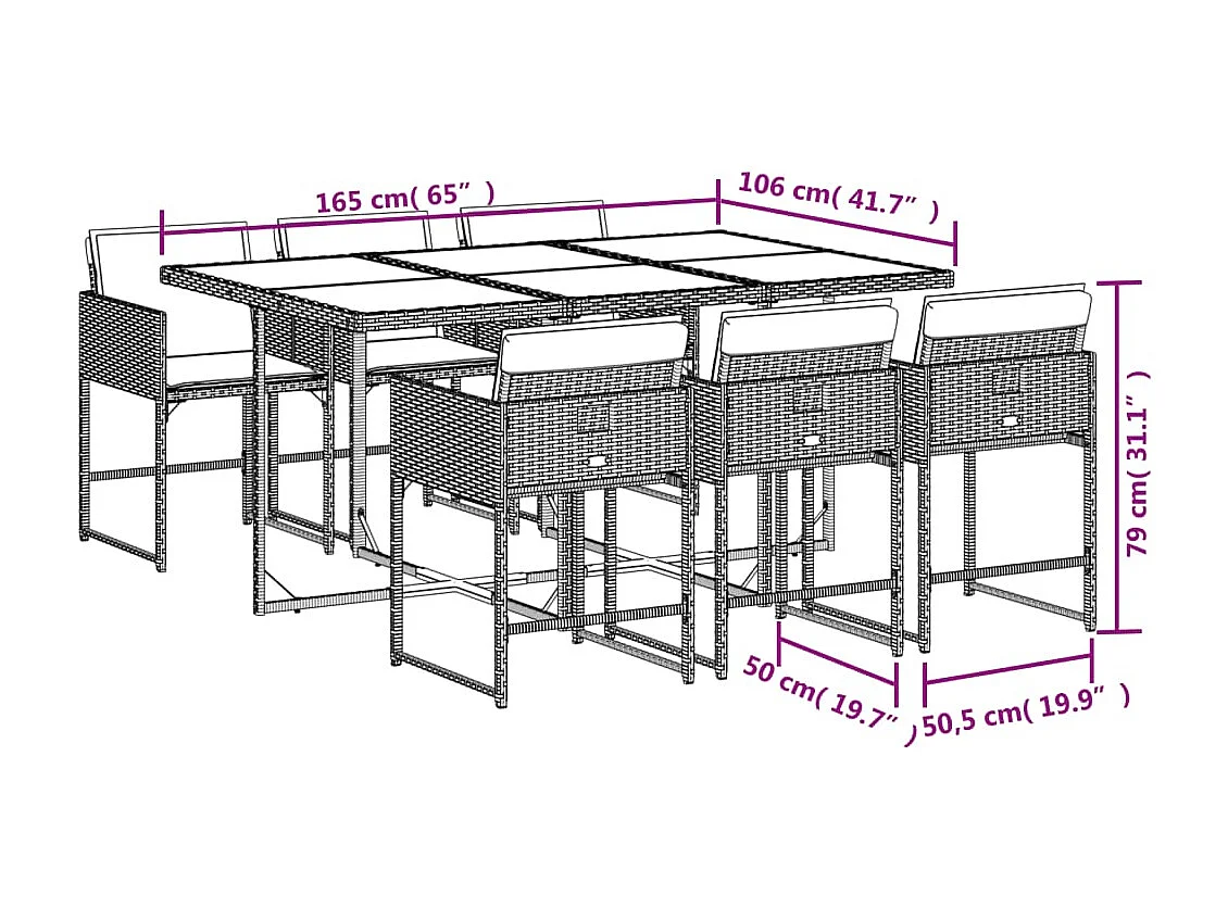 7-tlg. Garten-Essgruppe mit Kissen Braun Poly Rattan
