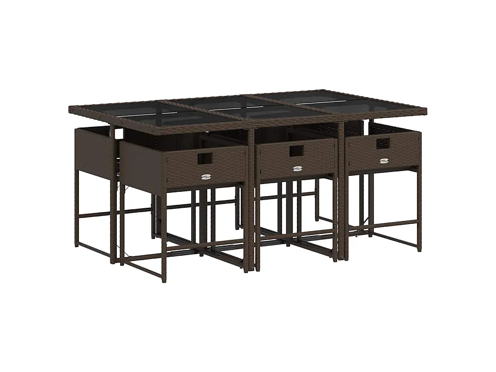 Ensemble à manger de jardin et coussins 7 pcs marron rotin