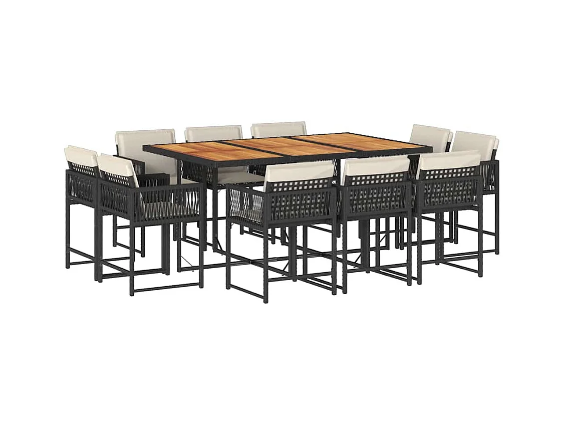 11-tlg. Garten-Essgruppe mit Kissen Schwarz Poly Rattan