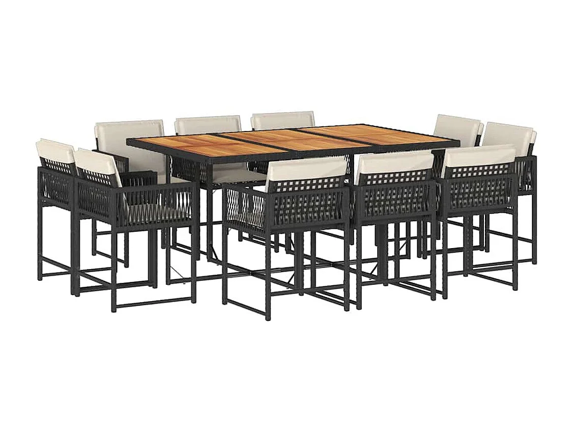 Ensemble à manger de jardin 11 pcs coussins noir résine tressée