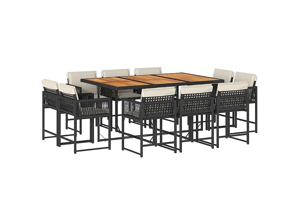 Set da Pranzo da Giardino 11 pz con Cuscini in Polyrattan Nero