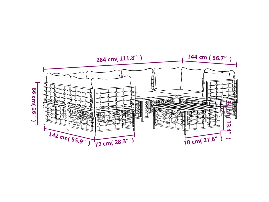 Salon de jardin 7 pcs avec coussins anthracite résine tressée