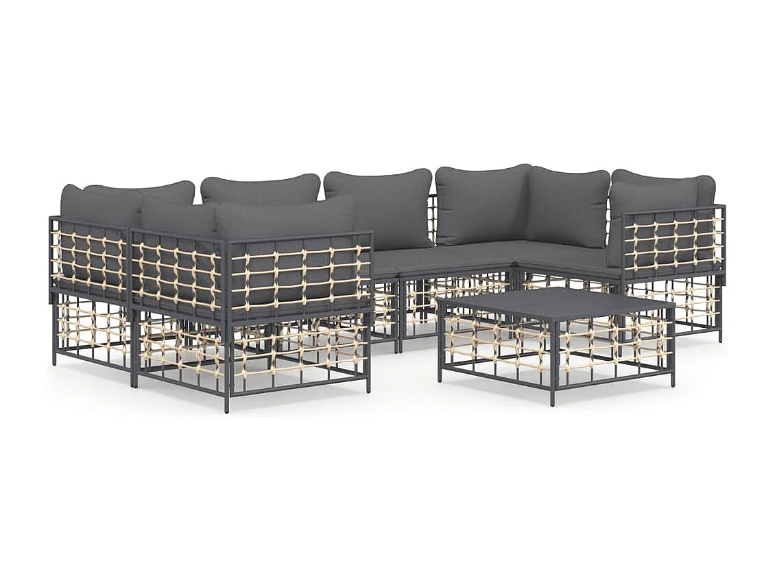 Salon de jardin 7 pcs avec coussins anthracite résine tressée
